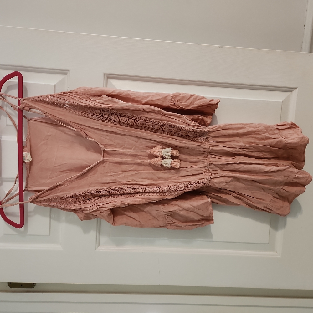 Surf Gypsy Pink Romper Crochet Ruffle Dress Blush Color, Size Medium